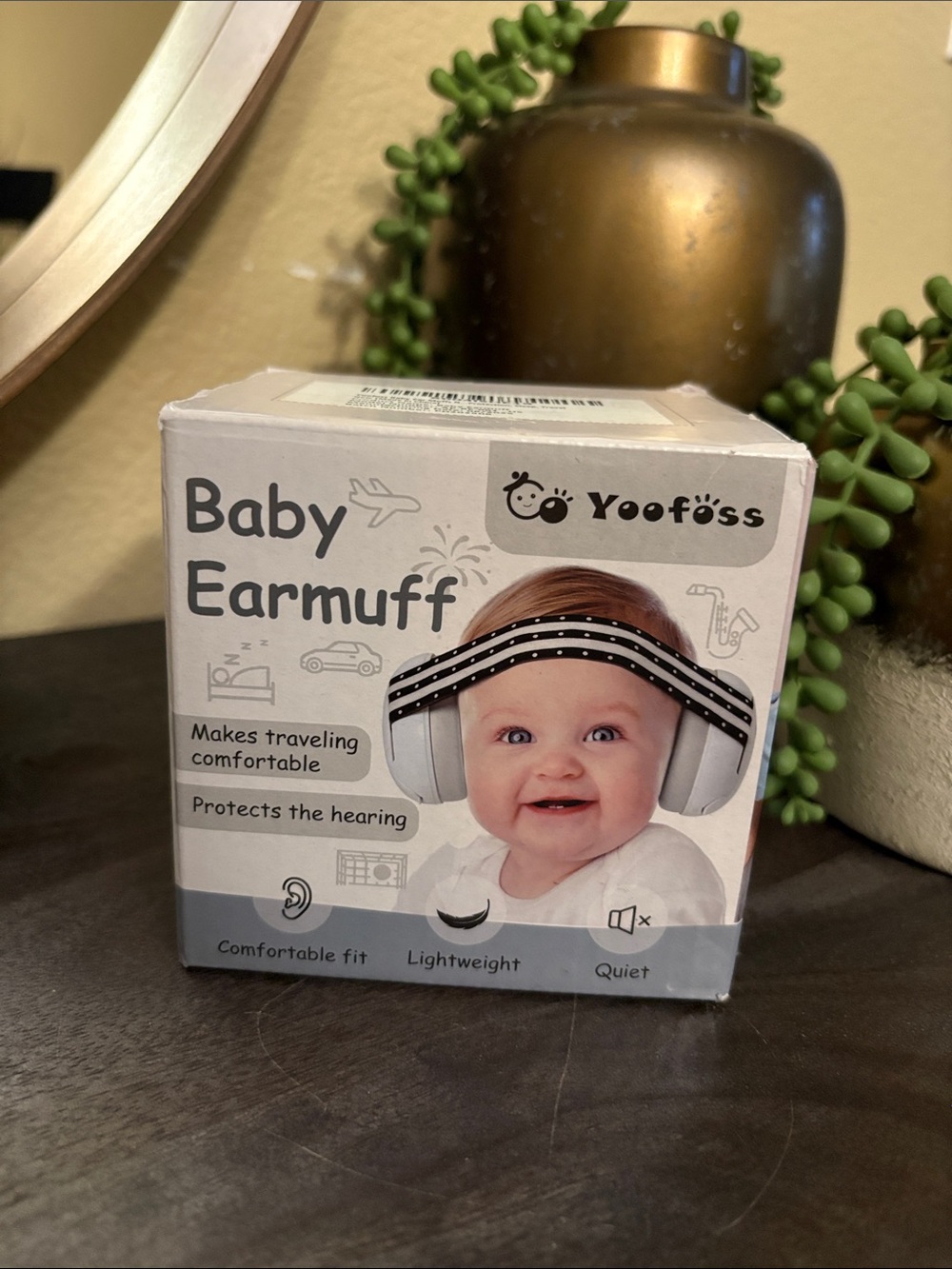 YOOFOSS Baby Earmuff - White Ear Cups with Black & White Striped Headband